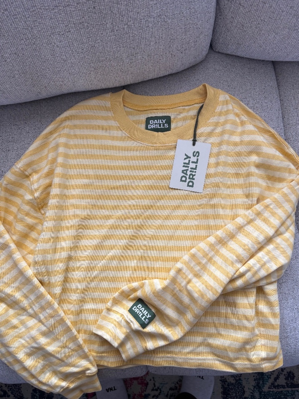 Daily Drills Yellow and White Striped Long Sleeve Top